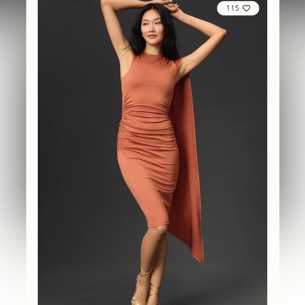 Black Halo Ruched One-Shoulder Cape Dress